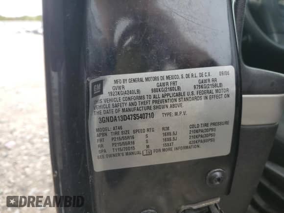 2007 Chevrolet HHR LS with VIN 3GNDA13D47S540710, listed as a Copart auction lot 81134925 with 171,234 mi miles and Salvage title. Bid and sale history available at DreamBid. Image 12.