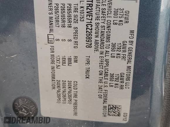 2012 GMC Sierra 1500 SLE с VIN 1GTR2VE71CZ268978, выставлен на аукционе Copart как лот 82687615 с пробегом 204 981 миль миль и Чистый • Clean title. История ставок и продаж доступна на DreamBid. Изображение 12.