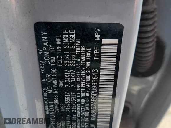 2023 Hyundai Kona SEL с VIN KM8K62AB5PU993643, выставлен на аукционе Copart как лот 66468085 с пробегом 46 162 миль миль и Списание • Salvage title. История ставок и продаж доступна на DreamBid. Изображение 13.