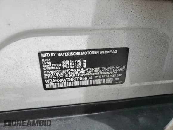 2024 BMW 4 Series 430i с VIN WBA63AV08RFP65934, выставлен на аукционе Copart как лот 54356775 с пробегом 62 752 миль миль и На запчасти • Non repairable. История ставок и продаж доступна на DreamBid. Изображение 12.