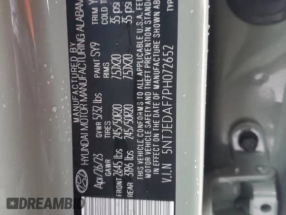 2023 Hyundai Santa Cruz Limited с VIN 5NTJEDAF7PH072652, выставлен на аукционе Copart как лот 71562924 с пробегом 7 867 миль миль и Списание • Salvage title. История ставок и продаж доступна на DreamBid. Изображение 15.