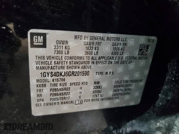 2016 Cadillac Escalade Platinum with VIN 1GYS4DKJ6GR201590, listed as a Copart auction lot 66533375 with 284,557 mi miles and Clean title. Bid and sale history available at DreamBid. Image 13.