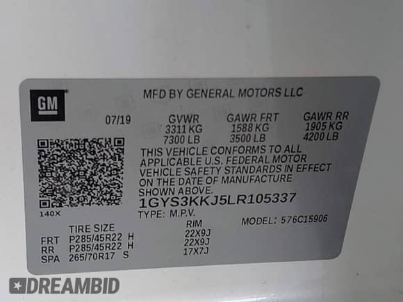 2020 Cadillac Escalade ESV Platinum с VIN 1GYS3KKJ5LR105337, выставлен на аукционе IAAI как лот 42777193 с пробегом Не указан миль и . История ставок и продаж доступна на DreamBid. Изображение 9.