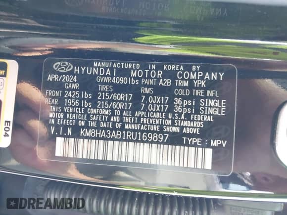 2024 Hyundai Kona SE с VIN KM8HA3AB1RU169897, выставлен на аукционе IAAI как лот 43027367 с пробегом 24 535 миль миль и . История ставок и продаж доступна на DreamBid. Изображение 9.