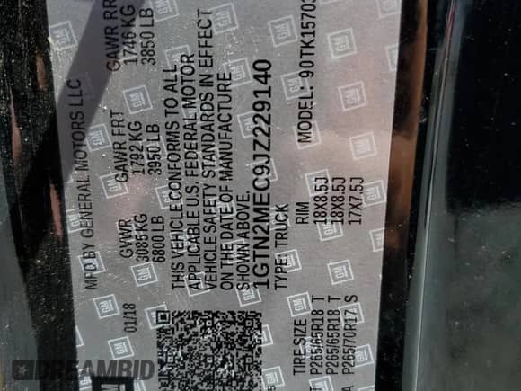 2018 GMC Sierra 1500 SLE с VIN 1GTN2MEC9JZ229140, выставлен на аукционе Copart как лот 61215915 с пробегом 143 776 миль миль и Списание • Salvage title. История ставок и продаж доступна на DreamBid. Изображение 13.