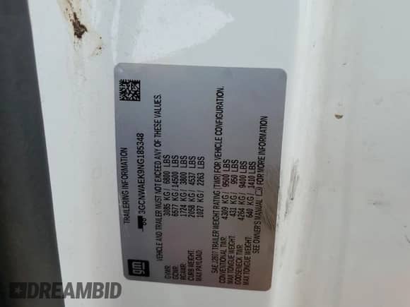 2022 Chevrolet Silverado 1500 Work Truck with VIN 3GCNWAEK9NG185348, listed as a Copart auction lot 51821065 with 45,575 mi miles and Salvage title. Bid and sale history available at DreamBid. Image 14.