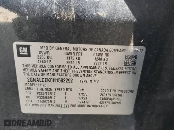 2017 Chevrolet Equinox LT z VIN 2GNALCEK0H1582292, wystawiony jako Copart lot #81342465 z przebiegiem 81 180 mil mil oraz Czysty tytuł • Clean title. Historia ofert i sprzedaży dostępna na DreamBid. Obrazek 13.