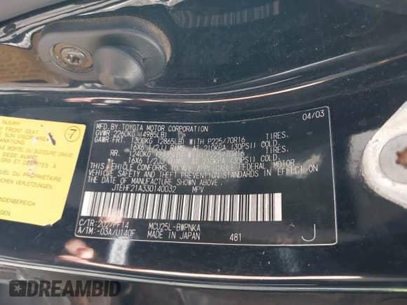 2003 Toyota Highlander Limited с VIN JTEHF21A330140032, выставлен на аукционе IAAI как лот 43572138 с пробегом 299 729 миль миль и . История ставок и продаж доступна на DreamBid. Изображение 9.