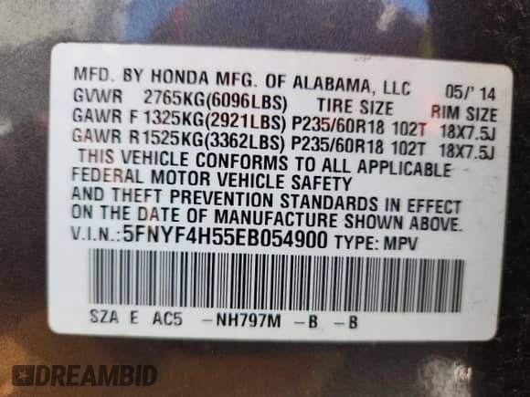 2014 Honda Pilot EX-L z VIN 5FNYF4H55EB054900, wystawiony jako Copart lot #82346645 z przebiegiem 158 454 mil mil oraz Szkoda całkowita • Salvage title. Historia ofert i sprzedaży dostępna na DreamBid. Obrazek 13.