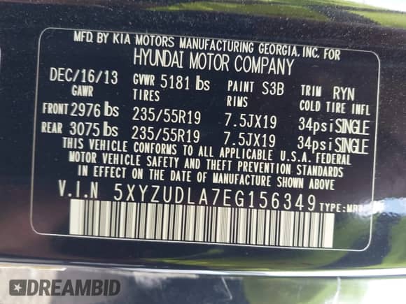 2014 Hyundai Santa Fe z VIN 5XYZUDLA7EG156349, wystawiony jako IAAI lot #43368098 z przebiegiem 128 126 mil mil oraz . Historia ofert i sprzedaży dostępna na DreamBid. Obrazek 9.