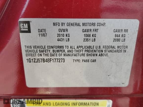 2008 Chevrolet Malibu 2LT с VIN 1G1ZJ57B48F177273, выставлен на аукционе Copart как лот 81812355 с пробегом 93 376 миль миль и Списание • Salvage title. История ставок и продаж доступна на DreamBid. Изображение 12.