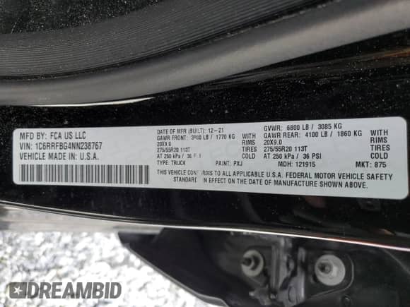 2022 Ram 1500 Big Horn z VIN 1C6RRFBG4NN238767, wystawiony jako Copart lot #71562605 z przebiegiem 84 332 mil mil oraz Szkoda całkowita • Salvage title. Historia ofert i sprzedaży dostępna na DreamBid. Obrazek 12.