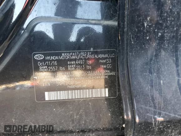 2017 Hyundai Sonata 2.4L with VIN 5NPE24AF3HH512361, listed as a Copart auction lot 84278205 with Not provided miles and Salvage title. Bid and sale history available at DreamBid. Image 12.