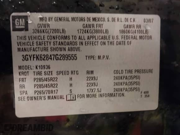 2007 Cadillac Escalade EXT with VIN 3GYFK62847G289555, listed as a IAAI auction lot 41208153 with 208,395 mi miles and . Bid and sale history available at DreamBid. Image 9.