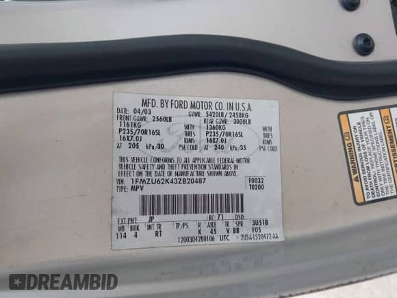 2003 Ford Explorer XLS с VIN 1FMZU62K43ZB20487, выставлен на аукционе IAAI как лот 42771879 с пробегом 215 471 миль миль и . История ставок и продаж доступна на DreamBid. Изображение 9.