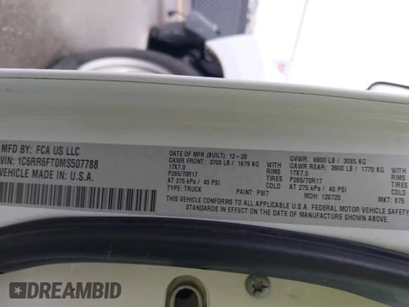 2021 Ram 1500 Tradesman z VIN 1C6RR6FT0MS507788, wystawiony jako IAAI lot #41188436 z przebiegiem 106 114 mil mil oraz . Historia ofert i sprzedaży dostępna na DreamBid. Obrazek 9.