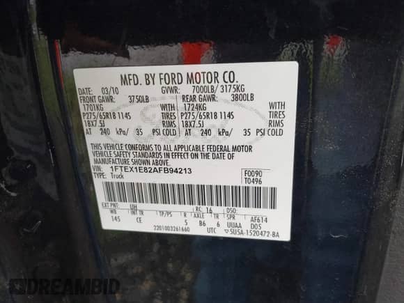 2010 Ford F-150 XL с VIN 1FTEX1E82AFB94213, выставлен на аукционе IAAI как лот 40053137 с пробегом Не указан миль и . История ставок и продаж доступна на DreamBid. Изображение 9.