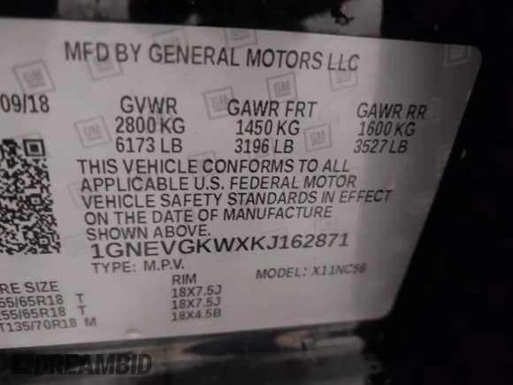 2019 Chevrolet Traverse LT Cloth z VIN 1GNEVGKWXKJ162871, wystawiony jako IAAI lot #42309036 z przebiegiem 84 409 mil mil oraz . Historia ofert i sprzedaży dostępna na DreamBid. Obrazek 9.