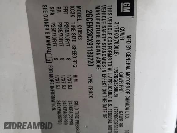 2009 Chevrolet Silverado 1500 LT z VIN 2GCEK23CX91139720, wystawiony jako Copart lot #55107335 z przebiegiem 219 215 mil mil oraz Czysty tytuł • Clean title. Historia ofert i sprzedaży dostępna na DreamBid. Obrazek 12.