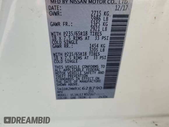 2018 Nissan Pathfinder SV with VIN 5N1DR2MN9JC628790, listed as a Copart auction lot 70961105 with 227,099 mi miles and Non repairable. Bid and sale history available at DreamBid. Image 13.