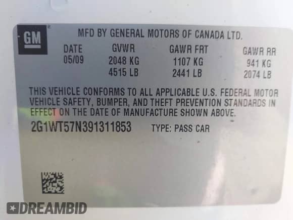 2009 Chevrolet Impala LT z VIN 2G1WT57N391311853, wystawiony jako IAAI lot #43550564 z przebiegiem 181 687 mil mil oraz . Historia ofert i sprzedaży dostępna na DreamBid. Obrazek 9.