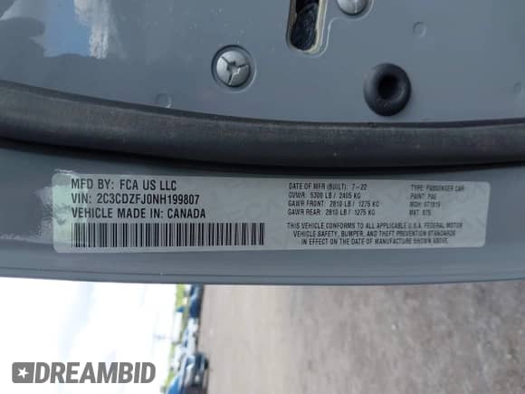 2022 Dodge Challenger R/T Scat Pack с VIN 2C3CDZFJ0NH199807, выставлен на аукционе IAAI как лот 42208725 с пробегом 19 583 миль миль и . История ставок и продаж доступна на DreamBid. Изображение 9.