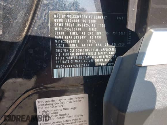 2012 Volkswagen Tiguan S с VIN WVGAV7AX7CW523894, выставлен на аукционе IAAI как лот 42534789 с пробегом 100 944 миль миль и . История ставок и продаж доступна на DreamBid. Изображение 9.