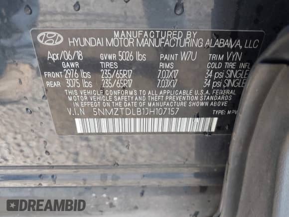2018 Hyundai Santa Fe 2.4L с VIN 5NMZTDLB1JH107157, выставлен на аукционе IAAI как лот 43084730 с пробегом 117 319 миль миль и . История ставок и продаж доступна на DreamBid. Изображение 9.