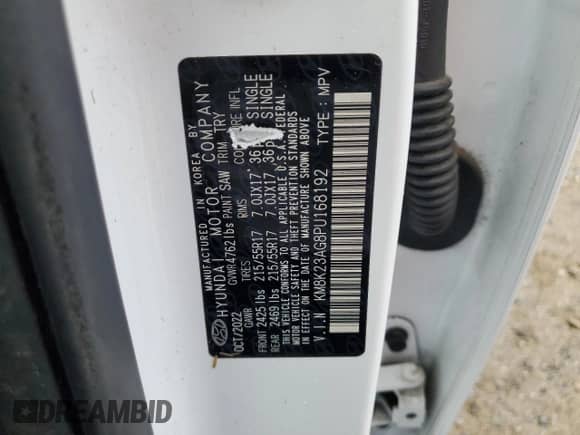 2023 Hyundai Kona SE with VIN KM8K23AG8PU168192, listed as a Copart auction lot 81912305 with 24,827 mi miles and Salvage title. Bid and sale history available at DreamBid. Image 12.