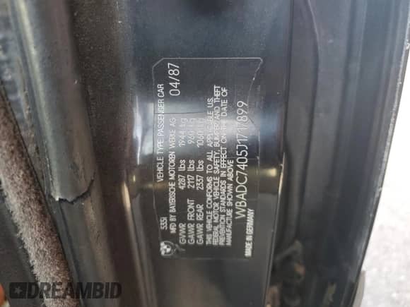 1988 BMW 5 Series с VIN WBADC7405J1717899, выставлен на аукционе Copart как лот 86656734 с пробегом Не указан миль и Чистый • Clean title. История ставок и продаж доступна на DreamBid. Изображение 12.