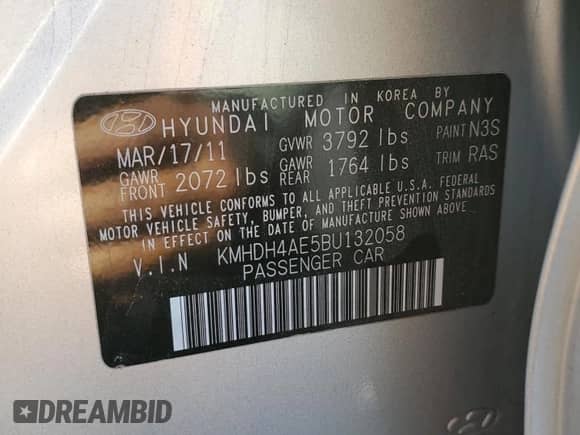 2011 Hyundai Elantra GLS z VIN KMHDH4AE5BU132058, wystawiony jako Copart lot #85747115 z przebiegiem 131 715 mil mil oraz Szkoda całkowita • Salvage title. Historia ofert i sprzedaży dostępna na DreamBid. Obrazek 12.