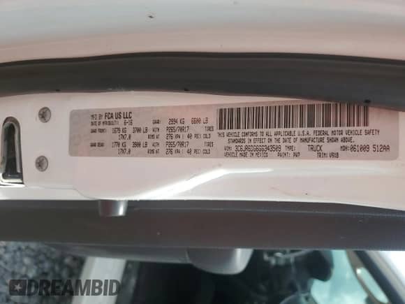 2016 Ram 1500 Tradesman with VIN 3C6JR6DG6GG343509, listed as a Copart auction lot 80655195 with 120,834 mi miles and Salvage title. Bid and sale history available at DreamBid. Image 13.