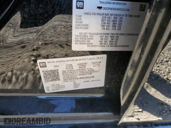 2024 Chevrolet Silverado 1500 LT Trail Boss с VIN 3GCPDFEK4RG301248, выставлен на аукционе Copart как лот 83759215 с пробегом 23 985 миль миль и Списание • Salvage title. История ставок и продаж доступна на DreamBid. Изображение 12.