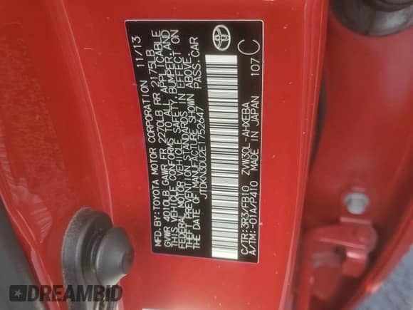 2014 Toyota Prius Two с VIN JTDKN3DU2E1752647, выставлен на аукционе Copart как лот 80785575 с пробегом 213 848 миль миль и Списание • Salvage title. История ставок и продаж доступна на DreamBid. Изображение 12.