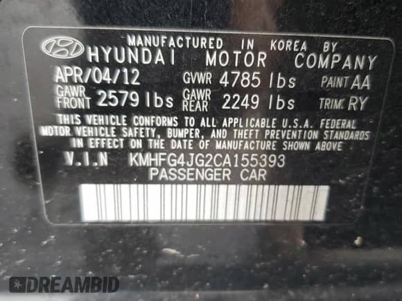 2012 Hyundai Azera с VIN KMHFG4JG2CA155393, выставлен на аукционе Copart как лот 81905015 с пробегом 198 278 миль миль и Чистый • Clean title. История ставок и продаж доступна на DreamBid. Изображение 12.