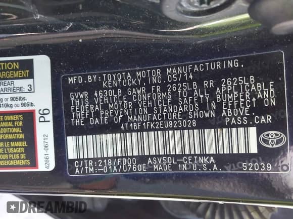 2014 Toyota Camry SE с VIN 4T1BF1FK2EU823028, выставлен на аукционе IAAI как лот 43359704 с пробегом 181 246 миль миль и . История ставок и продаж доступна на DreamBid. Изображение 9.