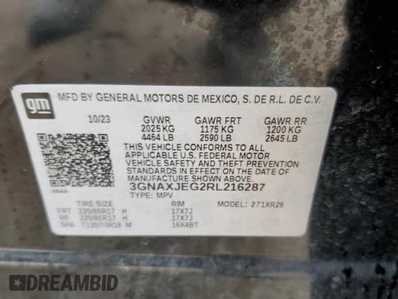 2024 Chevrolet Equinox LT с VIN 3GNAXJEG2RL216287, выставлен на аукционе Copart как лот 83112974 с пробегом 14 030 миль миль и Списание • Salvage title. История ставок и продаж доступна на DreamBid. Изображение 14.