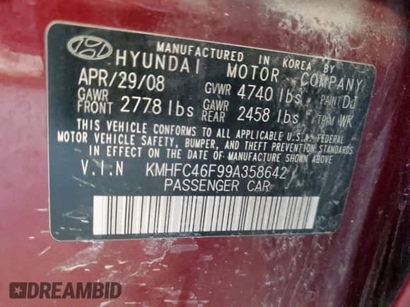 2009 Hyundai Azera Limited с VIN KMHFC46F99A358642, выставлен на аукционе Copart как лот 66771425 с пробегом 182 971 миль миль и Чистый • Clean title. История ставок и продаж доступна на DreamBid. Изображение 12.