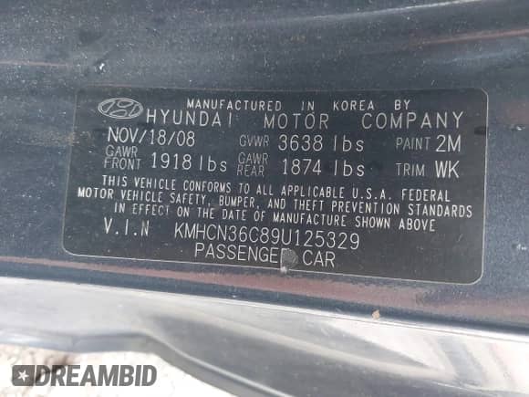 2009 Hyundai Accent Auto SE с VIN KMHCN36C89U125329, выставлен на аукционе IAAI как лот 42247827 с пробегом 54 454 миль миль и . История ставок и продаж доступна на DreamBid. Изображение 9.