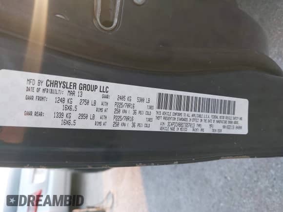 2013 Dodge Journey American Value z VIN 3C4PDCAB8DT657013, wystawiony jako IAAI lot #43170177 z przebiegiem 214 875 mil mil oraz . Historia ofert i sprzedaży dostępna na DreamBid. Obrazek 9.