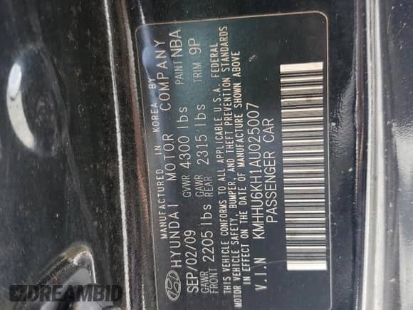 2010 Hyundai Genesis Coupe with VIN KMHHU6KH1AU025007, listed as a Copart auction lot 59543995 with 163,684 mi miles and Salvage title. Bid and sale history available at DreamBid. Image 12.