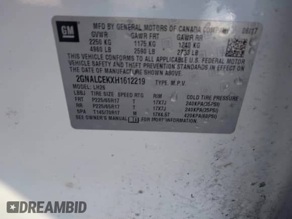 2017 Chevrolet Equinox LT with VIN 2GNALCEKXH1612219, listed as a IAAI auction lot 43430133 with 68,590 mi miles and . Bid and sale history available at DreamBid. Image 9.