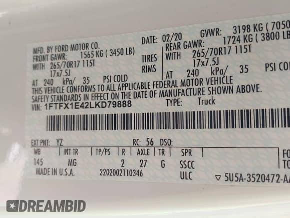 2020 Ford F-150 XL с VIN 1FTFX1E42LKD79888, выставлен на аукционе IAAI как лот 41511954 с пробегом 163 904 миль миль и . История ставок и продаж доступна на DreamBid. Изображение 9.