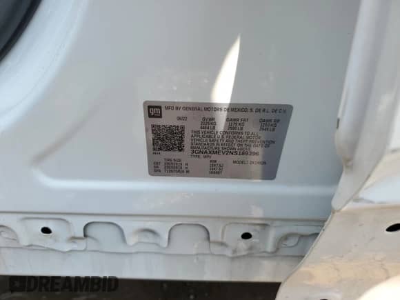 2022 Chevrolet Equinox RS with VIN 3GNAXMEV2NS189396, listed as a Copart auction lot 66945135 with 21,422 mi miles and Clean title. Bid and sale history available at DreamBid. Image 12.