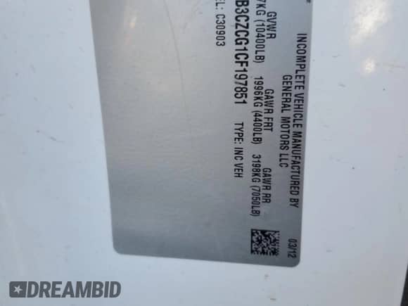 2012 Chevrolet Silverado 3500HD Work Truck z VIN 1GB3CZCG1CF197851, wystawiony jako Copart lot #43829635 z przebiegiem Nie podano mil oraz Czysty tytuł • Clean title. Historia ofert i sprzedaży dostępna na DreamBid. Obrazek 12.