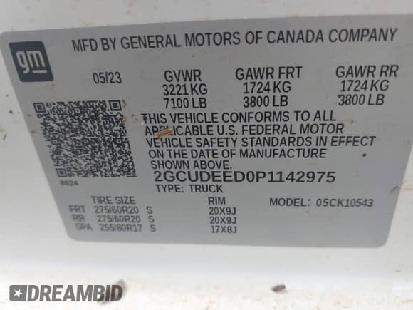 2023 Chevrolet Silverado 1500 RST with VIN 2GCUDEED0P1142975, listed as a IAAI auction lot 42267171 with 51,173 mi miles and . Bid and sale history available at DreamBid. Image 9.