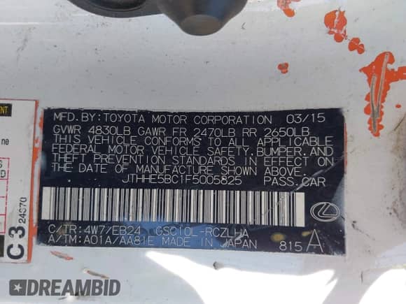 2015 Lexus RC 350 F Sport с VIN JTHHE5BC1F5005825, выставлен на аукционе IAAI как лот 43041010 с пробегом 106 444 миль миль и . История ставок и продаж доступна на DreamBid. Изображение 9.