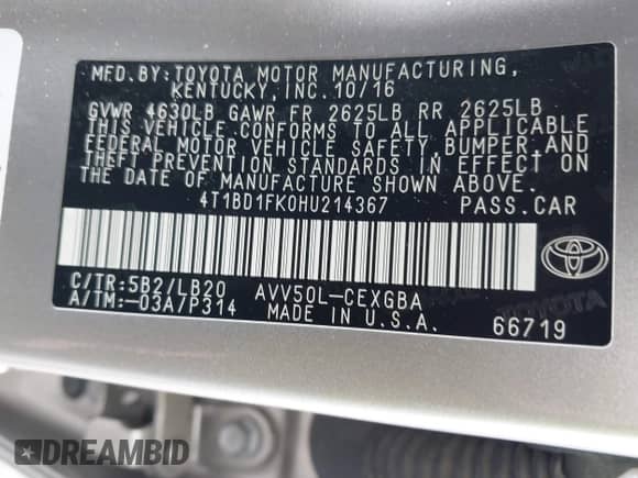 2017 Toyota Camry Hybrid LE с VIN 4T1BD1FK0HU214367, выставлен на аукционе IAAI как лот 42282862 с пробегом 92 960 миль миль и . История ставок и продаж доступна на DreamBid. Изображение 9.