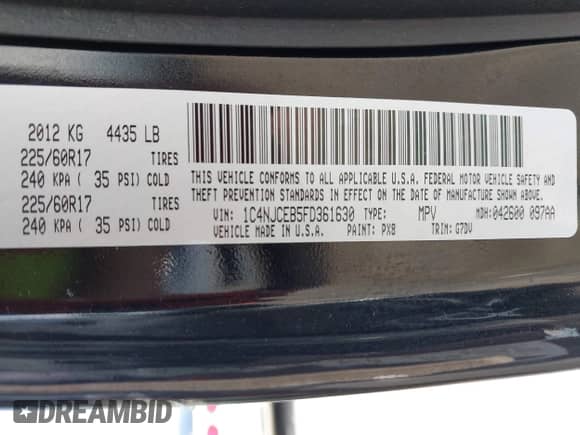 2015 Jeep Compass Latitude with VIN 1C4NJCEB5FD361630, listed as a IAAI auction lot 42263965 with 66,866 mi miles and . Bid and sale history available at DreamBid. Image 9.