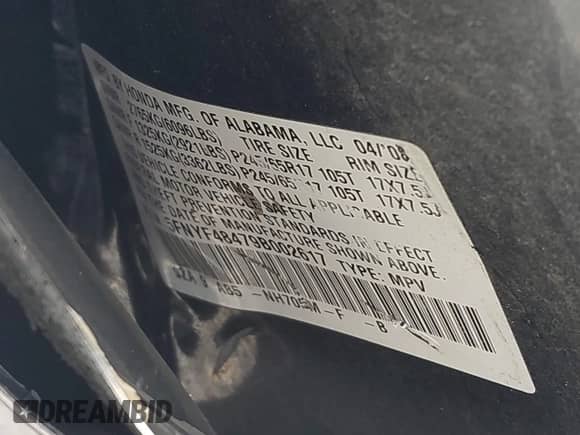 2009 Honda Pilot EX with VIN 5FNYF48479B002617, listed as a IAAI auction lot 43387010 with 216,517 mi miles and . Bid and sale history available at DreamBid. Image 9.
